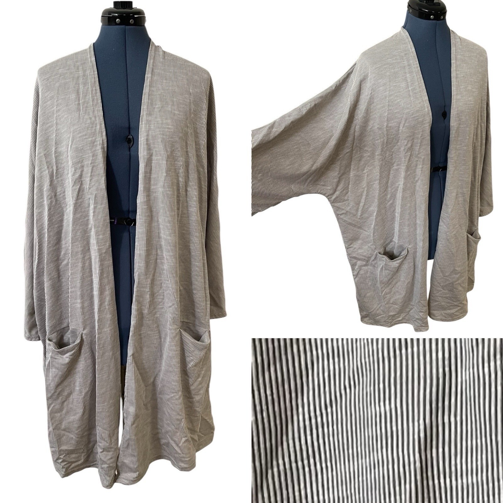 Nwt Anthropologie Donni Gray Stripe Oversized Lagenlook Open Kimono Duster Os